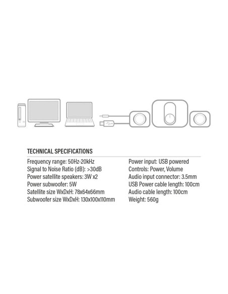 Озвучителна система EWENT Eminent 2.1, 3.5 mm, USB, 11W