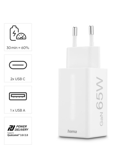 HAMA Бързо мини зарядно, 65W, GaN, PD, 201996