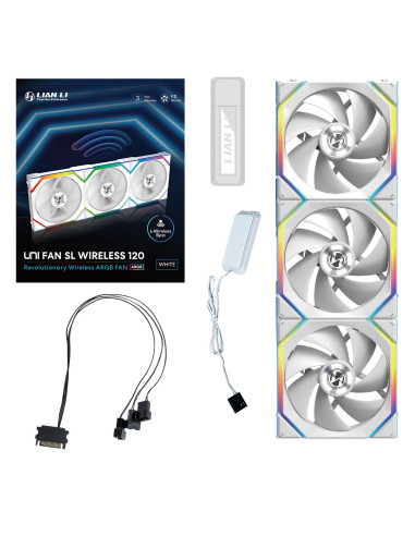 Вентилатори 3бр Lian Li UNI FAN SL Wireless ARGB PWM - 120 mm Бели + Контролер