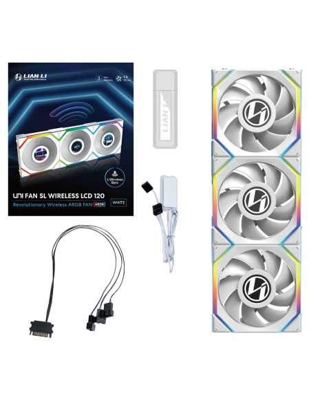 Вентилатори 3бр Lian Li UNI FAN SL Wireless LCD ARGB PWM - 120 mm Бели