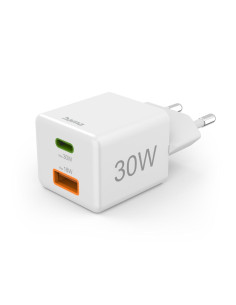 HAMA Бързо мини Gan зарядно, 30 W, 1x USB-C, 1x USB-A, PD, бял