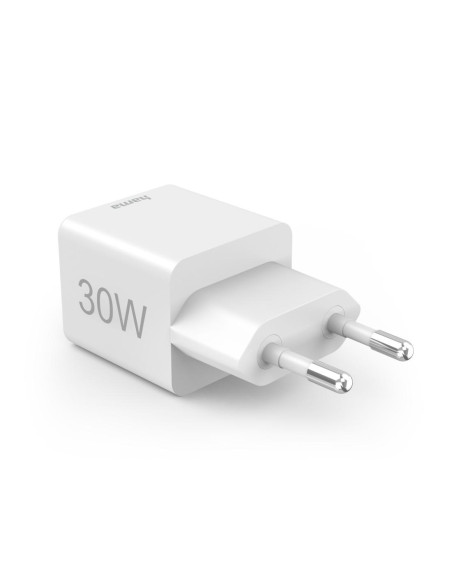 HAMA Бързо мини Gan зарядно, 30 W, 1x USB-C, 1x USB-A, PD, бял