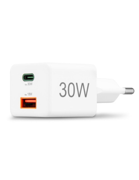 HAMA Бързо мини Gan зарядно, 30 W, 1x USB-C, 1x USB-A, PD, бял