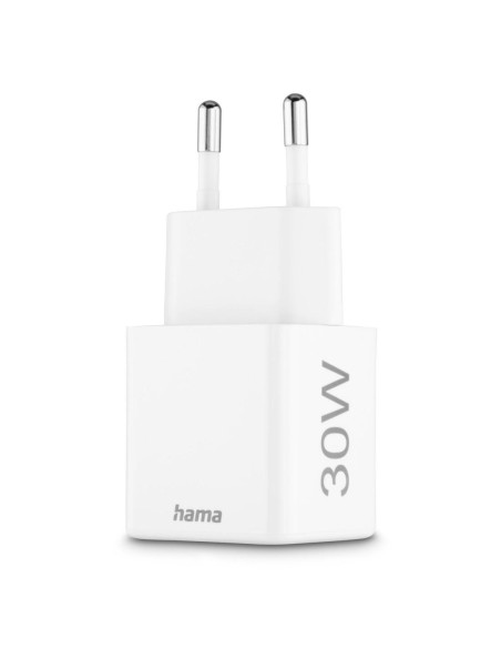 HAMA Бързо мини Gan зарядно, 30 W, 1x USB-C, 1x USB-A, PD, бял