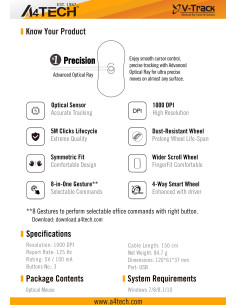 A4tech OP-330S Оптична мишка V-Track, безшумен клик, 1000 dpi,USB черна