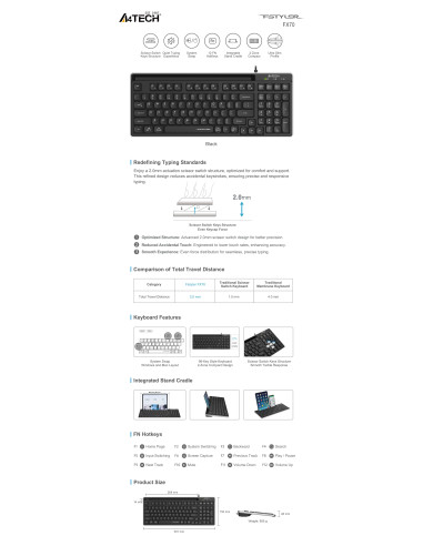A4tech Fstyler FX70 Жична клавиатура, ниско профилна, ножична технология, кирилизирана, черна