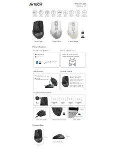 A4tech FB45CS Air-N039,2 Stone grey безжичнa мишка, Dual mode, до 2000 dpi, черна 2