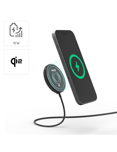 HAMA Безжично зарядно устройство Qi2, 15 W, черно,