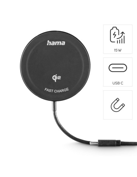 HAMA Безжично зарядно устройство Qi2, 15 W, черно,