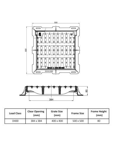 Чугунена решетка 400x400/D400 права