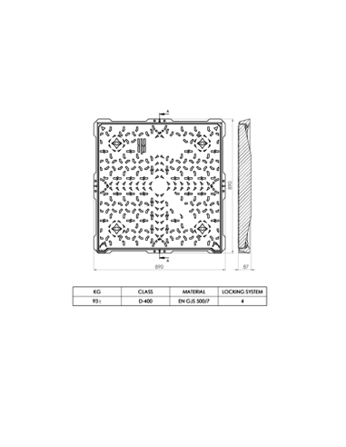 Чугунен капак D400 790x790 плътен, квадратен