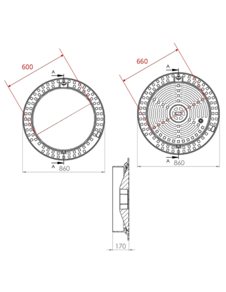 Чугунен капак Ф600 D400 H170 самонивелиращ