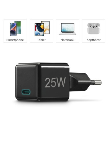 HAMA Бързо мини зарядно 220V, USB-C, PD/Qualcomm, 25 W, черен