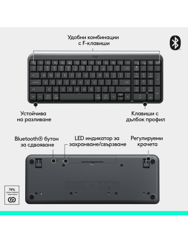Безжичен комплект Logitech MK250 Graphite - Кирилизирана
