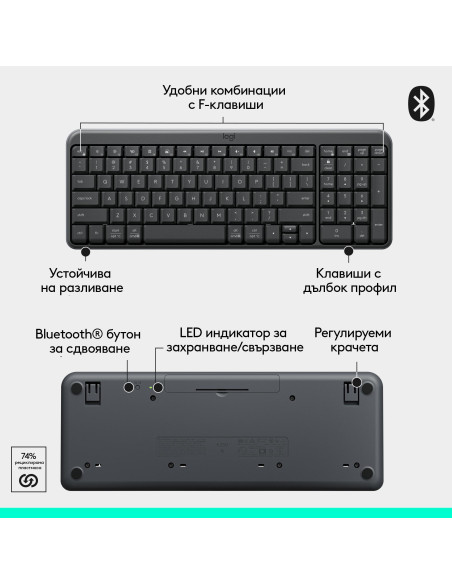 Безжичен комплект Logitech MK250 Graphite - Кирилизирана