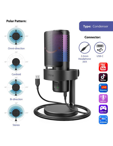 Настолен микрофон FIFINE A9 RGB 4 Polar Patterns- Black
