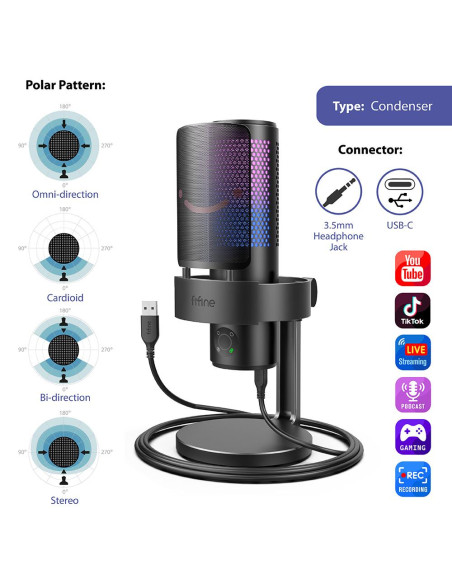 Настолен микрофон FIFINE A9 RGB 4 Polar Patterns- Black