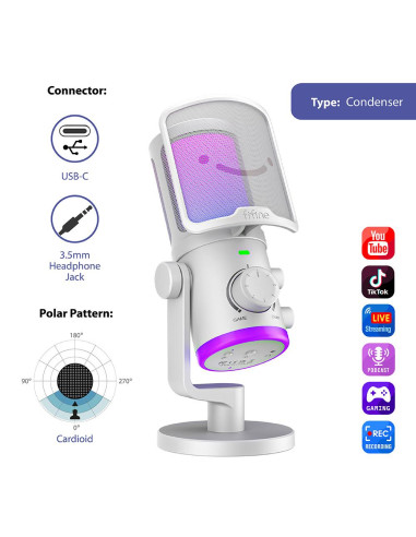 Настолен микрофон FIFINE AM6 RGB - White