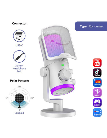 Настолен микрофон FIFINE AM6 RGB - White