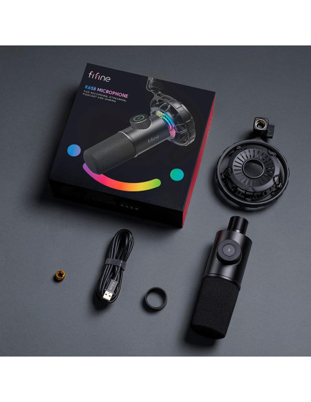 Настолен микрофон FIFINE K658 Dynamic RGB - Black