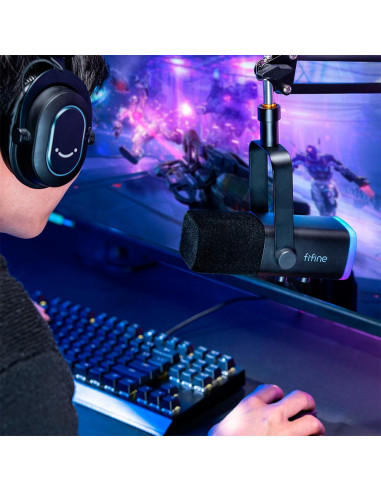 Микрофон със стойка FIFINE AM8T Dynamic RGB - Black