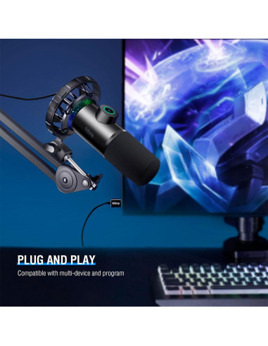 Микрофон със стойка FIFINE T658 Dynamic RGB - Black