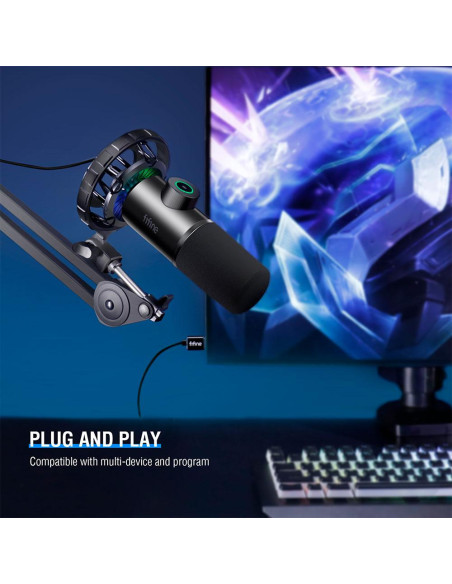 Микрофон със стойка FIFINE T658 Dynamic RGB - Black