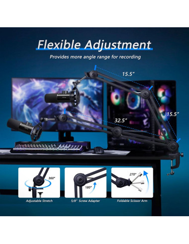 Микрофон със стойка FIFINE T658 Dynamic RGB - Black